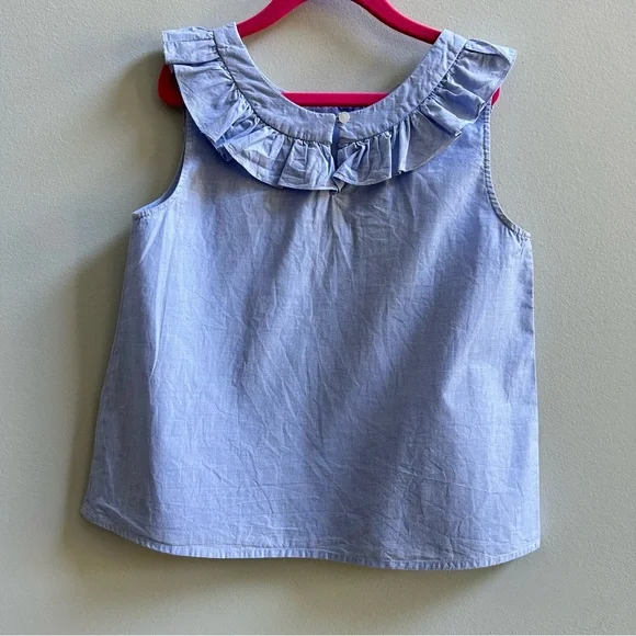 Jacadi Paris Bundle of 2 Blue And Floral Sleeveless Ruffled Tops, Size 8A - Picture 10 of 11